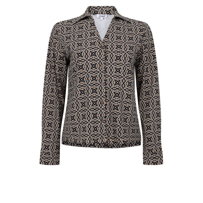 ZOSO Blouse Jolene travel print Zwart Camel